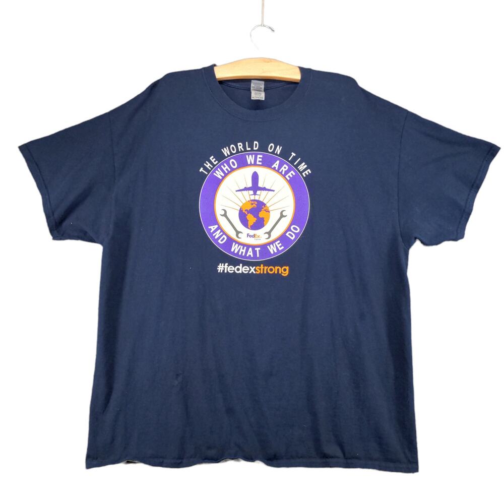 FedEx Strong T Shirt Mens Size 2XL Blue Big Logo Graphic Who We Are